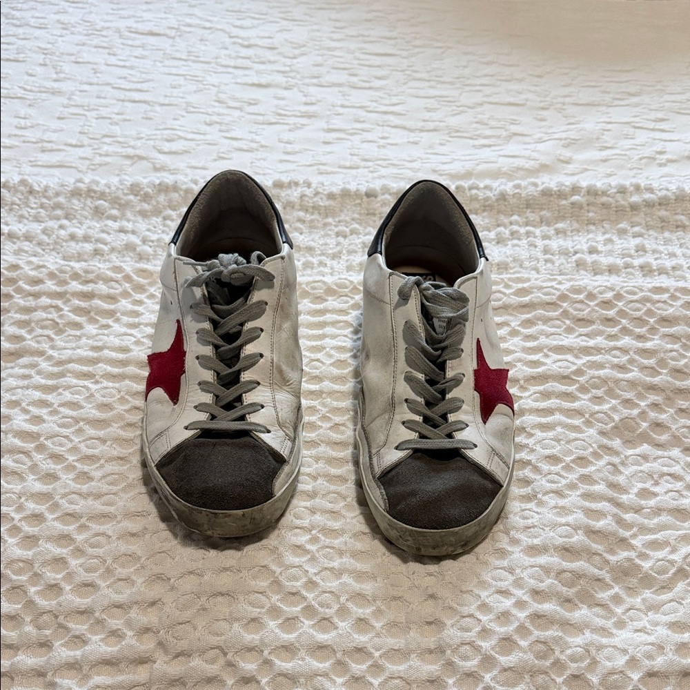 Golden Goose White and Red Star Sneakers